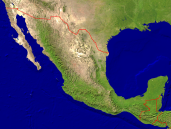 Mexico Satellite + Borders 1600x1200